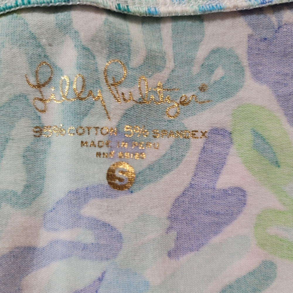 Lilly Putlizer Vibrant Blue and Green Tropical Women's Top V Neck Size Small - Picture 3 of 4